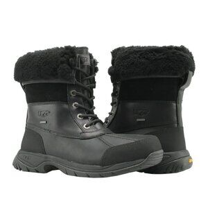 UGG Butte Black Waterproof Leather Sheepskin Winter Snow Boots Size US 10 Men
